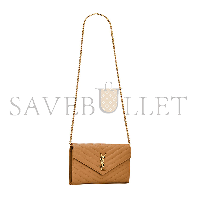 YSL CLASSIC CASSANDRE CHAIN WALLET IN GRAIN DE POUDRE LEATHER 377828BOW012516 (22.5*14*4cm)